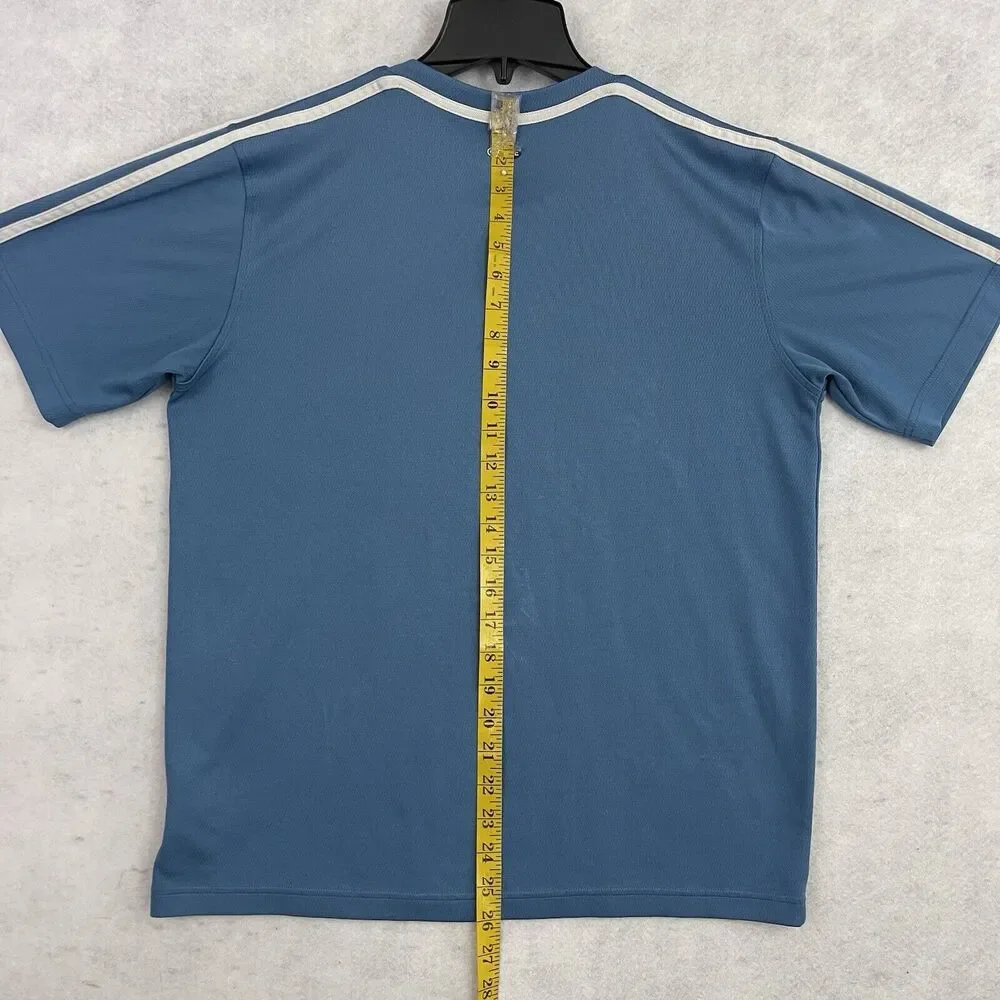 Adidas Climalite Energy Running T Shirt Mens Small Blue 3 Stripe Short Sleeve